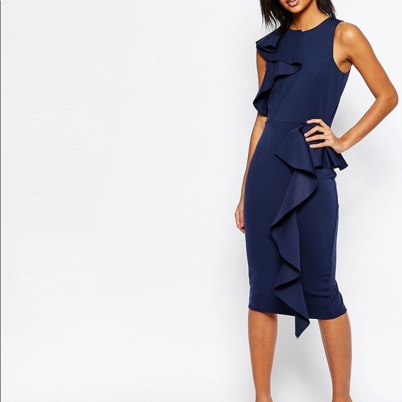 ASOS Dresses & Skirts - ASOS Peplum Ruffle Neck MIDI Scuba Dress